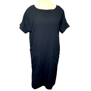 Aritzia Babaton Shirt Dress Sz XXS Black Crepe Short Sleeve Slit Pullover Shift